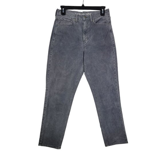 American Eagle Womens High Rise Mom Jean Corduroy Grey Super Stretch Pant Size 6 - Picture 1 of 12